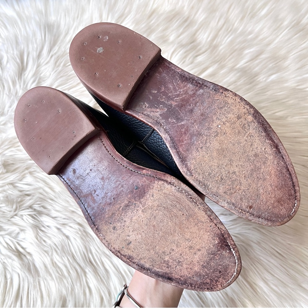 90s JUSTIN Vintage Kiltie Navy & Brown Leather Roper Cowboy Boots 7.5 Prairie - Picture 11 of 14